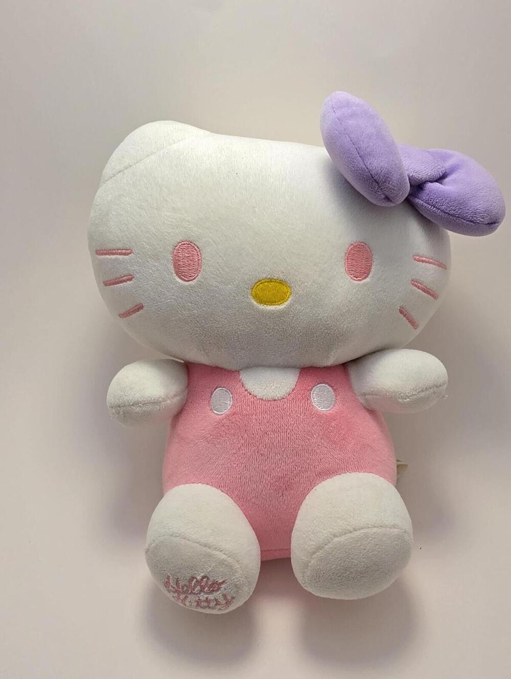 Hello Kitty Pink Overals Purple Bow Plush Stuffed Animal (10 inch)